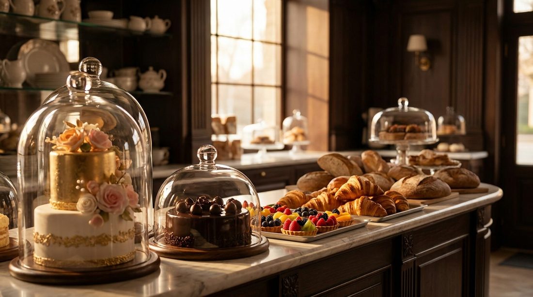 Mohit Bakery counter with fresh cakes, pastries and breads